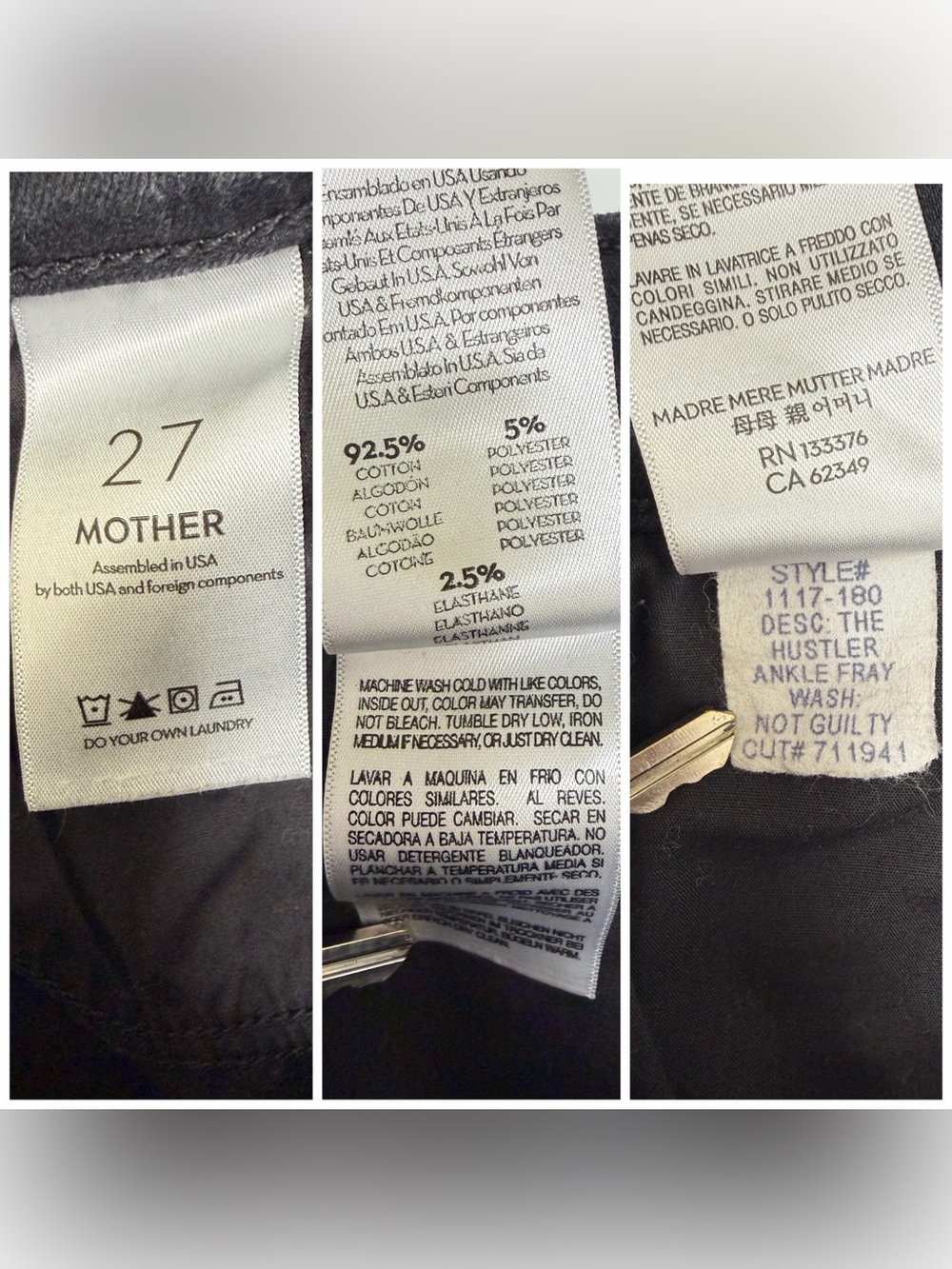 MOTHER The Hustler Ankle Fray Jean High Rise Frayed Hem in Not Guilty Black 27 - Picture 8 of 11